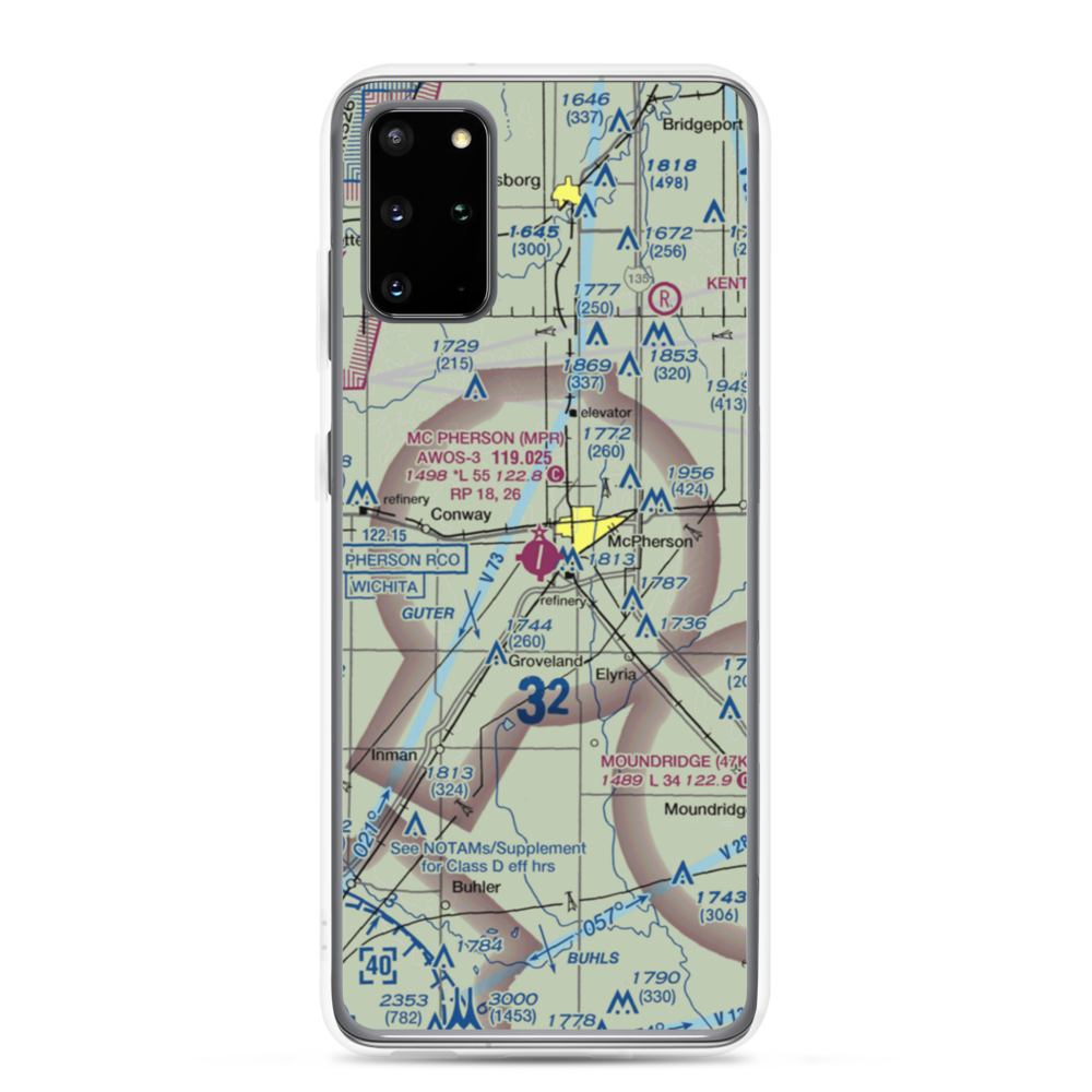 Mc Pherson Airport (MPR) VFR Sectional Samsung Case Samsung Galaxy S20 Plus model shown