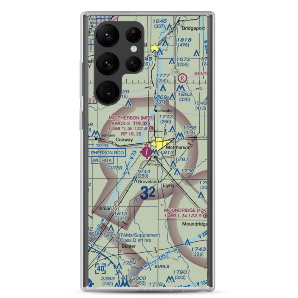 Mc Pherson Airport (MPR) VFR Sectional Samsung Case Samsung Galaxy S22 Ultra model shown